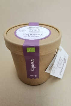 Wohlfarths Trinkschokolade Espresso in einer recycelten Box aus Pappe